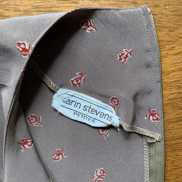 Vintage 80s taupe floral day dress sz M - Picture 5 of 5